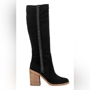 UGG Maeva Suede Knee High Boots Black Whipstitched Leather SZ 7 Runs Small